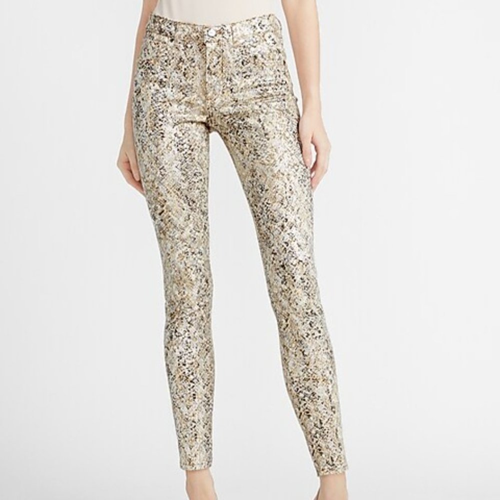 Express Mid Rise Skinny Jeans Foil Snakeprint 6R